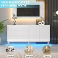 thumbnail image 3 of VanAcc 63" High Gloss Electroplated Sideboard Buffet Storage Cabinet with LED Lights, Modern TV Console Table for Living Room, Dining Room, White, 3 of 10