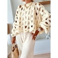 thumbnail image 4 of Women'S Casual Solid Color Crochet Knit Sweater Long Sleeve Beach Vacation Pullover Top Color M, 4 of 9