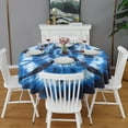 thumbnail image 2 of Blue White Tie Dye Spiral Pattern Round Tablecloth 60"x60",Wrinkle Wipeable Table Cloth for Kitchen Dining Room Picnic Patio Party, 2 of 6