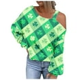 thumbnail image 2 of Hauts Mignons pour Femmes Mode Sweat-Shirt Imprimé Saint-Patrick Épaules Dénudées Graphique Manches Longues, 2 of 5