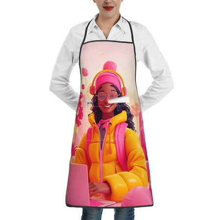 

Gaeub Digital Nomad Pink Landscape Kitchen Cooking Aprons Adjustable Bib Apron Waterdrop and Oil Resistant Kitchen Chef Apron for Women Men