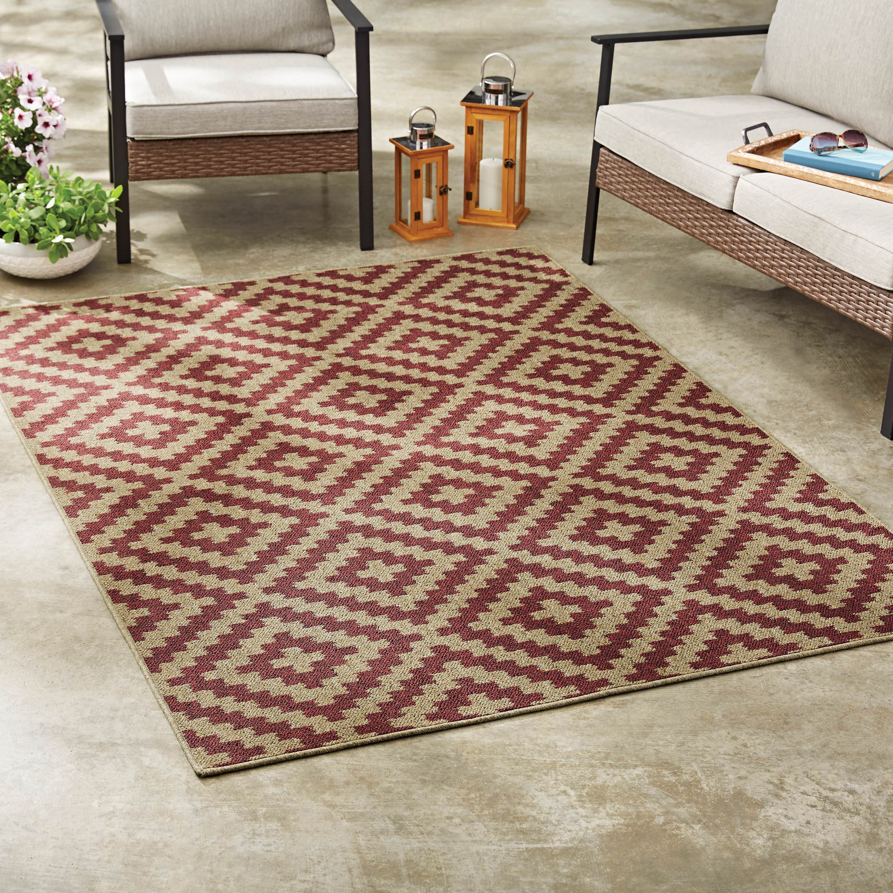Mainstays Red Tribal Diamond Indoor/Outdoor Area Rug, 5' x 7'