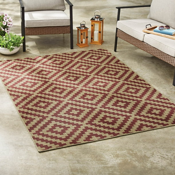 Mainstays Red Tribal Diamond Indoor/Outdoor Area Rug, 5' x 7' Walmart