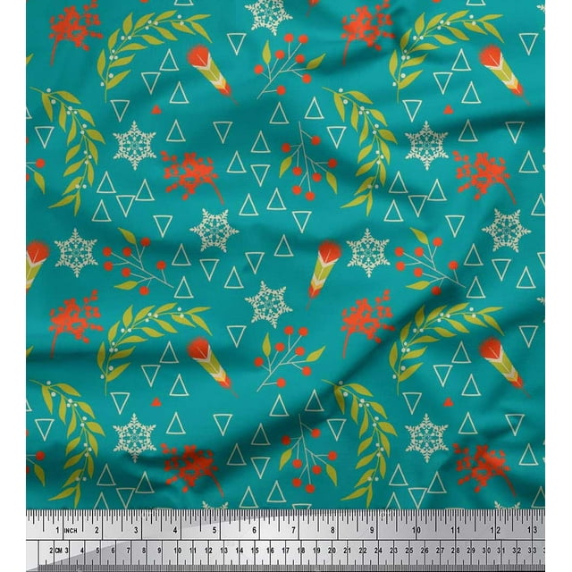 Soimoi Rayon Fabric Leaves,Berries & Triangle Geometric Decor Fabric Printed Yard 42 Inch Wide