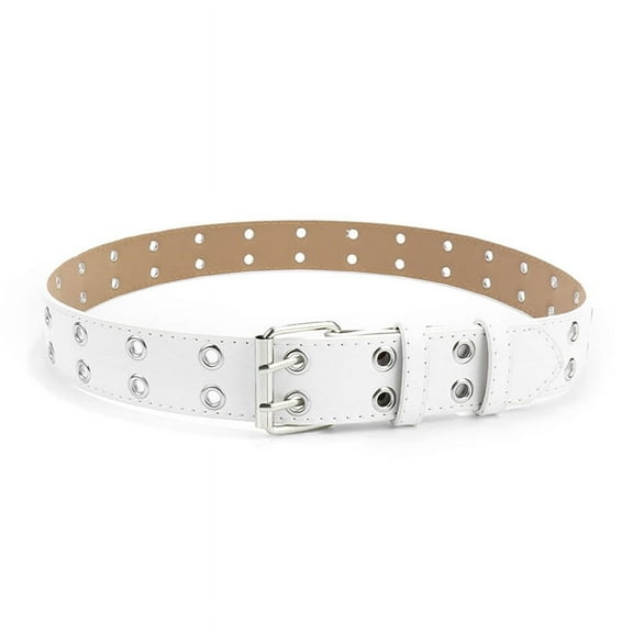 Double Grommet Belt for Girls and Boys, Punk PU Leather Kids Studded Holes Belt for Jeans Pants