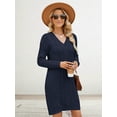 thumbnail image 5 of Women'S V Neck Long Sleeve Above the Knee Relaxed Pullover Fall Sweater Dresses Dark Blue M, 5 of 7