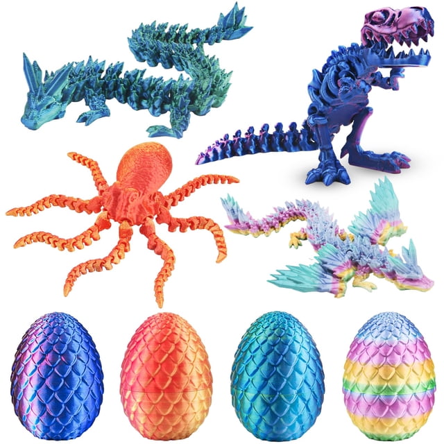 Set de juguetes BUUFAN con pulpos de dragón impresos en 3D con huevo de pascua