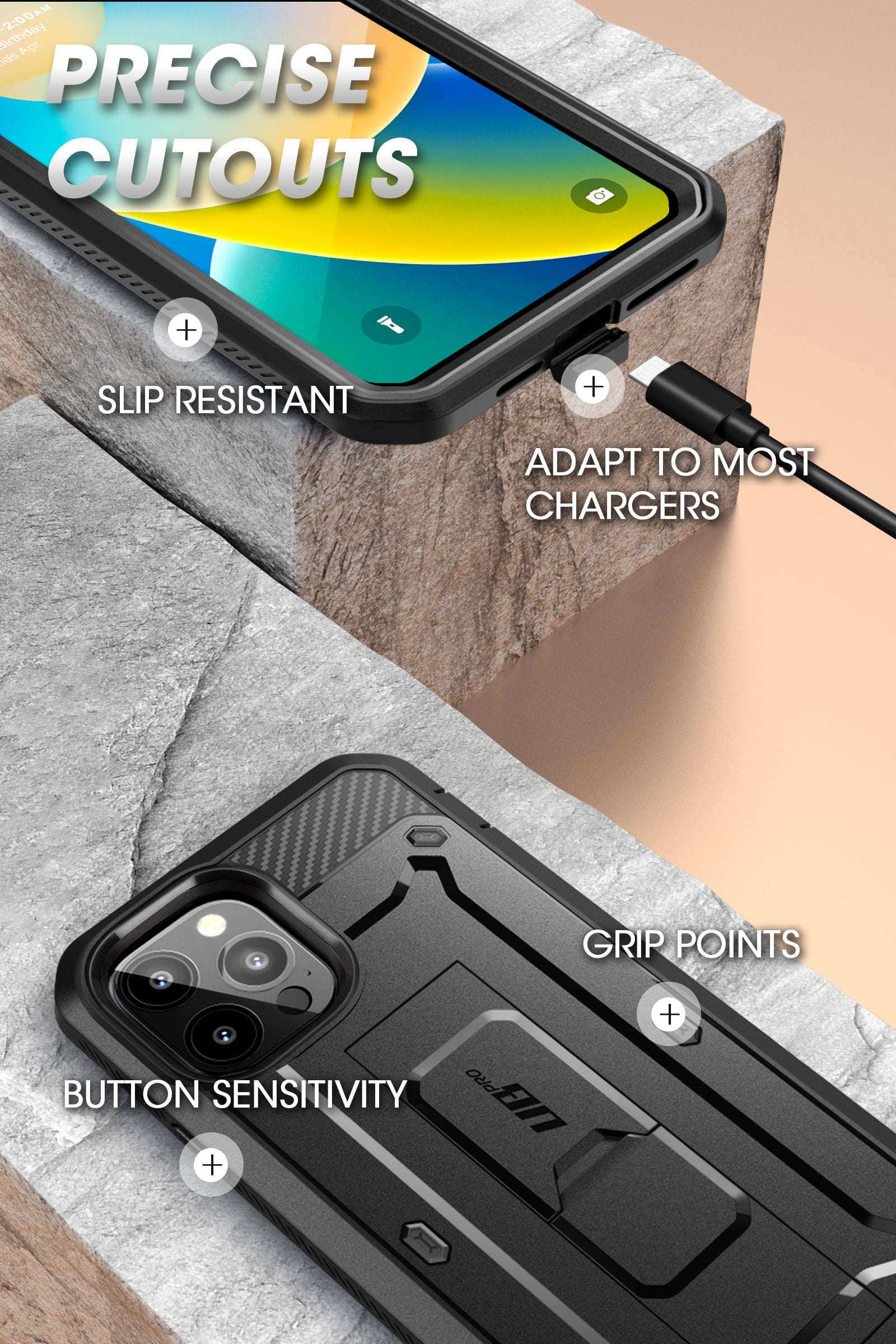 SUPCASE Unicorn Beetle Pro Case for iPhone 14 Pro Max 6.7", with Built-in Screen Protector & Kickstand & Belt-Clip Heavy Duty Rugged Case (Black)