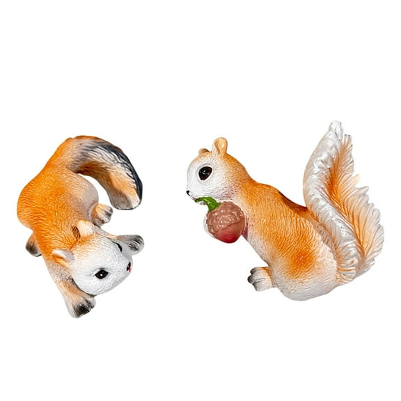 2PCS Squirrel Figurines - Miniature Resin Squirrel Cake Toppers & Fairy Garden Decor | Cute Animal Toys for Christmas, Birthday & Desk Decorations