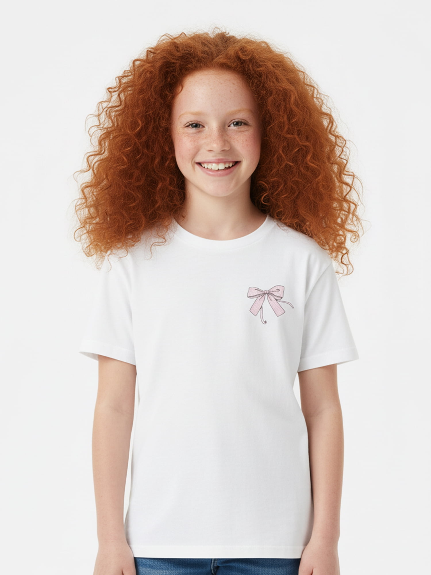 Wonder Nation Girls Bonjour Bows Graphic Print Crewneck Tee with Short Sleeves, Sizes 4-18