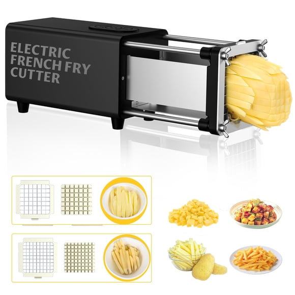 YOTAN Electric French Fry Cutter, French Fry Cutter with 1/2 & 3/8 Inch Blade, Commercial and Household Electric Potato Cutter, Automatic Potato Slic