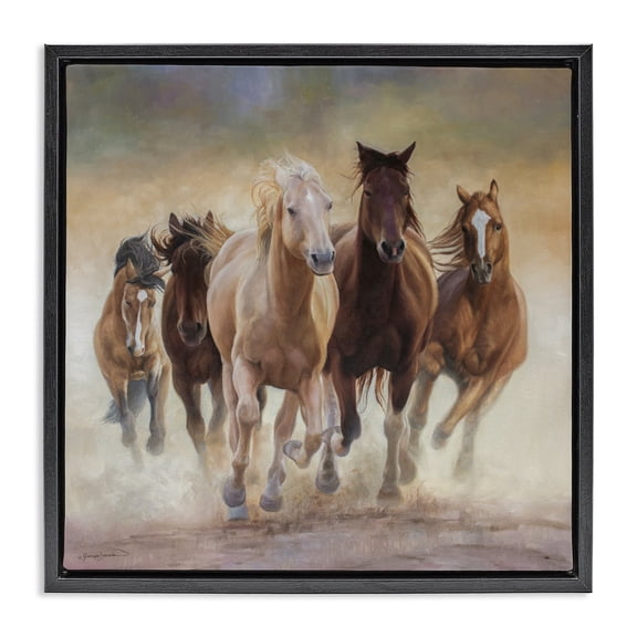 Stupell Industries Farmhouse Strong Galloping Horses Black Floating Frame Canvas Art, 18 x 18, by James Corwin
