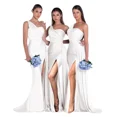 thumbnail image 1 of Vestido de dama de honor personalizado de un hombro para mujer, vestido de fiesta de sirena de satén plisado, vestidos de noche de fiesta de boda con abertura lateral larga, 1 of 5
