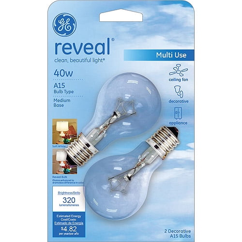 GE Reveal 40 watt Clear A15 Incandescent Ceiling Fan Bulb, 2 Pack