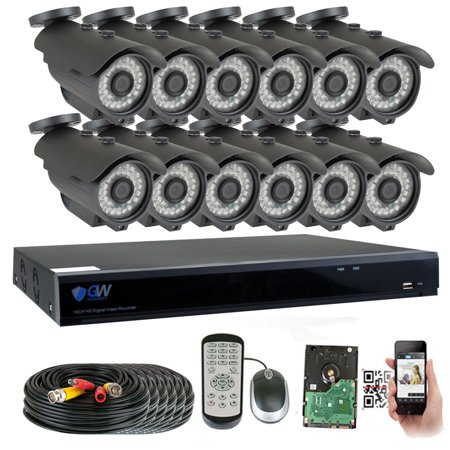 GW 16 Channel 5MP 1920P Home Video Outdoor Security Camera System w/ 12 5MP CCTV Cameras, 16CH 4TB DVR Surveillance Kit, 100ft Night (Best 16 Channel Dvr)