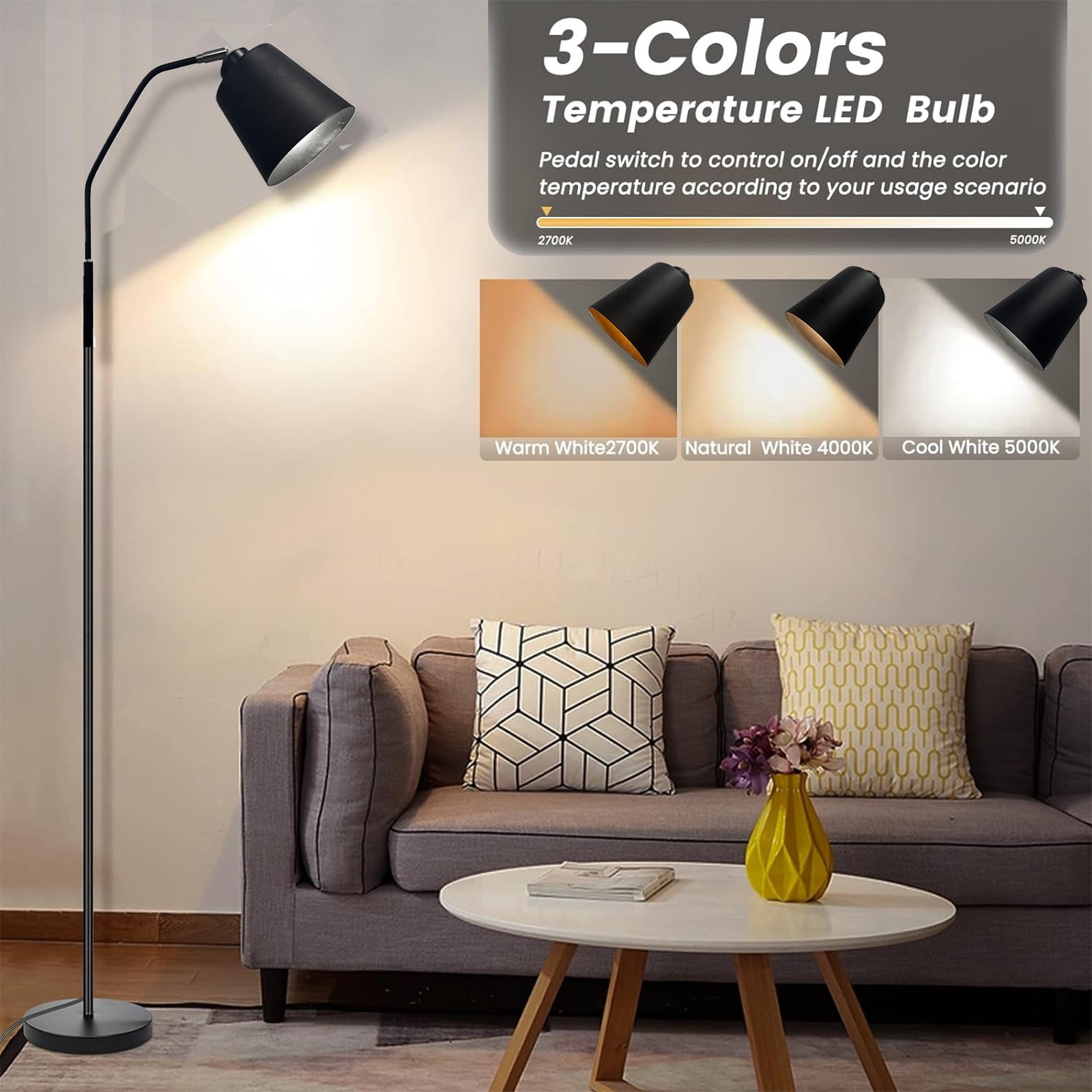 SUSUZI 60 inch Black Floor Lamp for Bedroom Living Room, Modern Dimmable Standing Lamps - Bulb Included