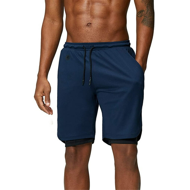 Aunavey Men's 2 in 1 Running Shorts Gym Workout Quick Dry Mens