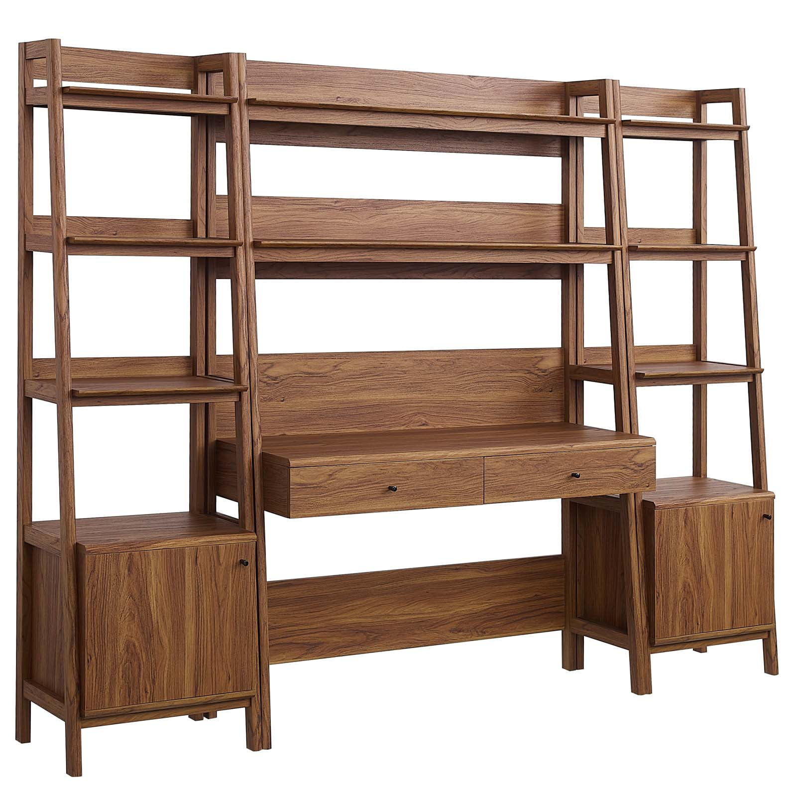 Modway Bixby 3-Piece Wood Office Desk and Bookshelf in Walnut Modway Bixby 3-Piece Wood Office Desk and Bookshelf in Walnut
