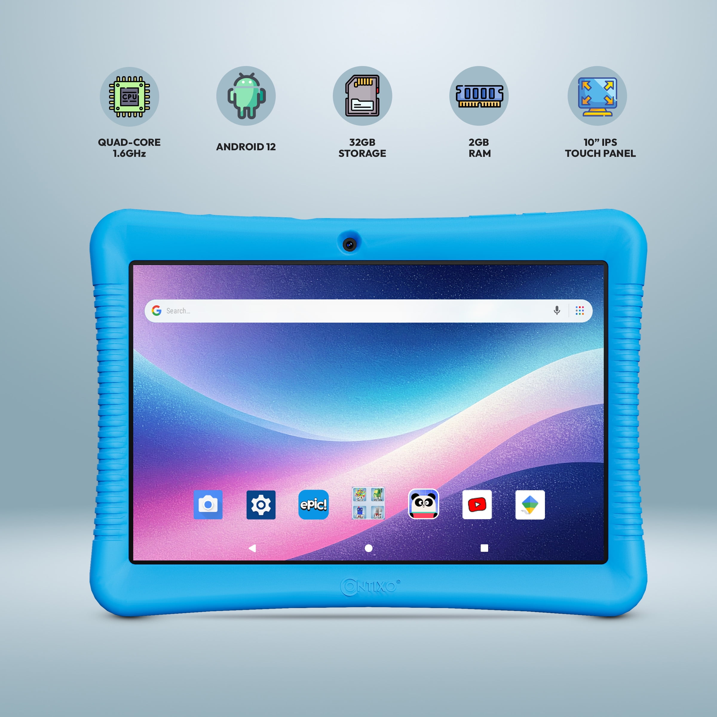 Contixo K102 Kids Tablets, Educational Tablets for Kids with eBooks, Tablet Case, and Kickstand, 10”, Blue