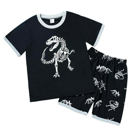 Tennyeal Baby Toddler Boy Outfits 2T 3T 4T 5T Clothes Boys Girls Printed Short Sleeve Shorts Clothes Casual Summer Kids Suit Boys Fashion for 6-7 Years Grey