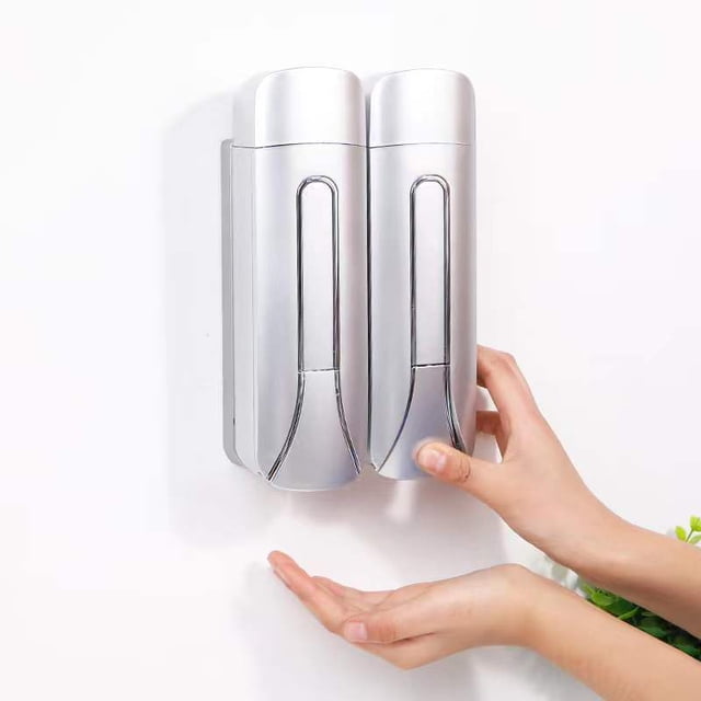 Dispensador de champú y acondicionador, dispensador de jabón montado en la pared, dispensador de champú líquido, accesorio doméstico de 2 x 350 ml, blanco