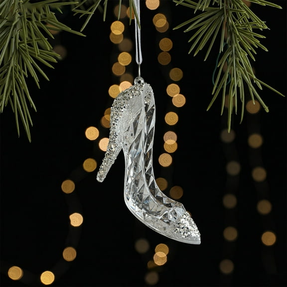 Christmas Shiny Crystal Shoe Pendant - Plastic High-Heel Shaped Christmas Tree Ornament, Christmas Window Decor Small Pendant