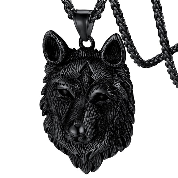 FaithHeart Norse Viking Wolf Pendant Necklace for Men Black Stainless Steel Scandinavia Jewelry Gift Amulet for Dad Papa Grandpa Fathers Day