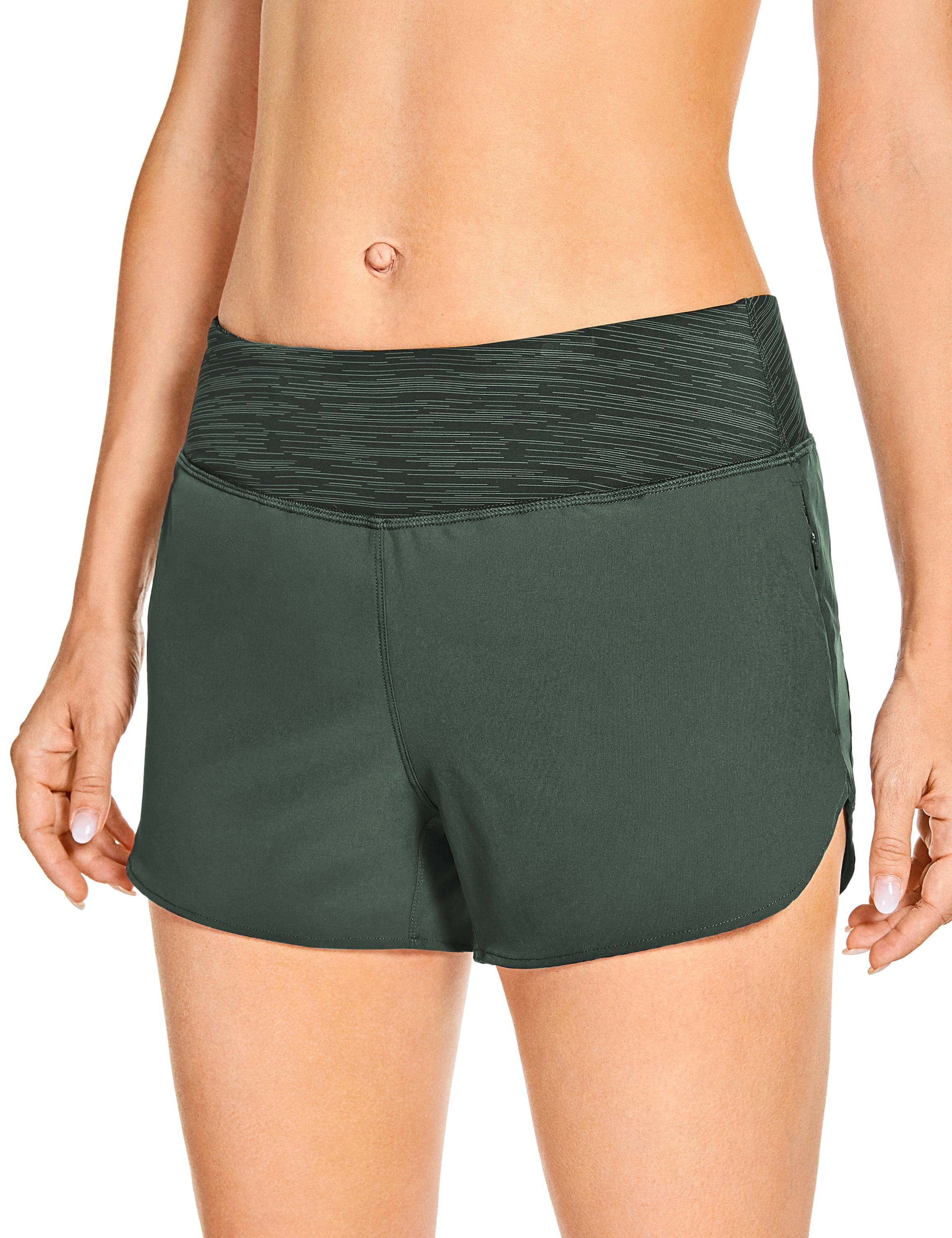3'' CRZ YOGA Women's Mid-Rise Quick Dry Lined Dolphin Running Shorts with Zip Pocket Elastic Waist Athletic Workout Shorts