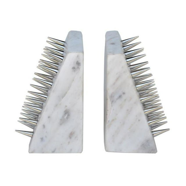 R16 Home Furniture AO-10 England Spike Bookends, White & Silver