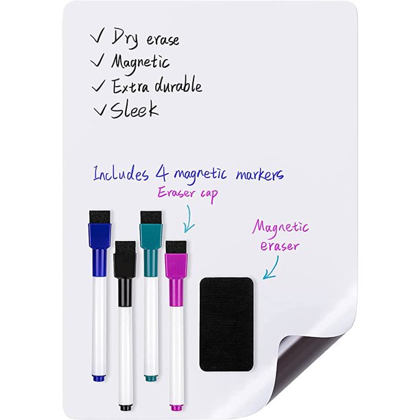 Dry Erase Whiteboard Sheet, 12"x17", Includes 4 markers and