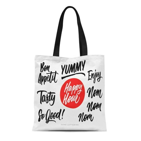 LADDKE Canvas Tote Bag the Cooking Lettering Designs and Packaging Food Yummy Tasty Durable Reusable Shopping Shoulder Grocery