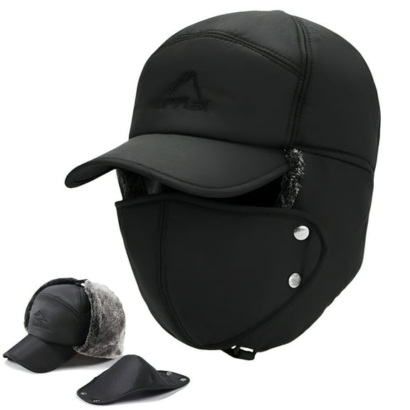 TELOLY Winter Trapper Hat for Men and Women Unisex Trooper Hunting Ushanka Hat With Ear Flap Windproof Mask Warm Russian Cap, Black