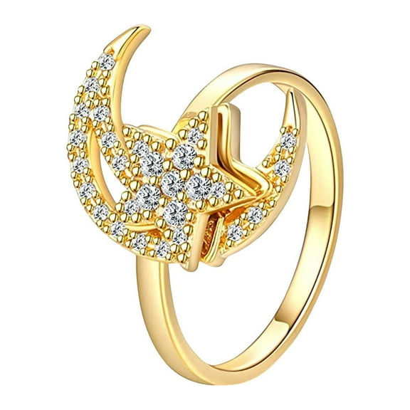 Guodhu Anxiety Rings for Women Cubic Zirconia Fidget Ring Silver Created Moon Spinner Star Ring Adjustable Open Stress Relieving Ring Jewelry Gift for Women Teen