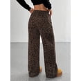 thumbnail image 5 of Women'S Plaid Leopard Print Straight Leg Pants Elastic Waist Y2K Trousers Bottoms with Pockets Deep Leopard XL, 5 of 6