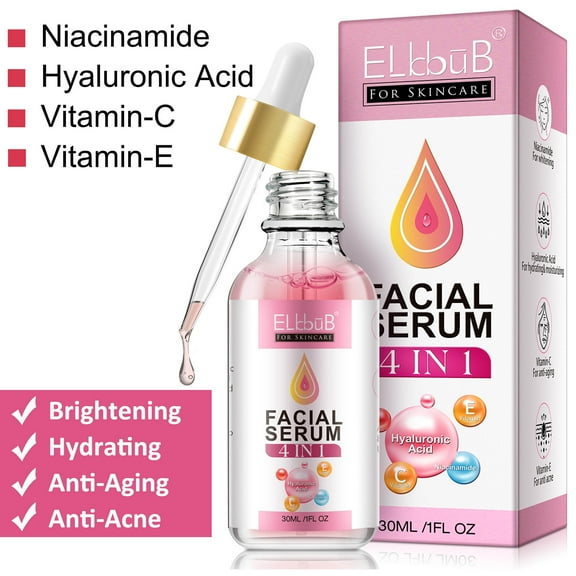 Elbbub Facial Serum 4 in 1,with Niacinamide,Vitamin C,Hyaluronic Acid,Vitamin E,Hydrating-Brightening-Firming,Skin Care 30ml