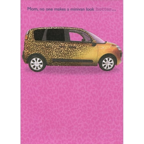 Designer Greetings Minivan with Spot UV Swirls on Pink: Funn yMom Birthday Card