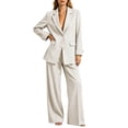 thumbnail image 4 of Muscularfit Palazzo Women Summer Sets Womens Suits Plus Size Blazer Sets Long Sleeve Collared Beige Outfit Sets for Women, 4 of 4