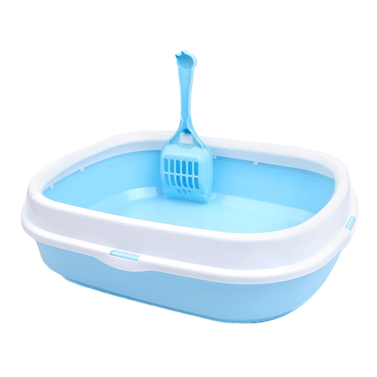 EHJRE Cat High Sided Durable for All Kinds of Cat Litter Sturdy Splashproof Open Top Pet Litter Tray Kitten Potty Toilet Light Blue