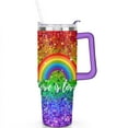 thumbnail image 2 of Rainbow Gradient 40 Oz Tumbler with Handle Lid and Straw, Stainless Steel Double Walled Vacuum Insulated Cup, Cute Anniversary Wedding Birthday Gifts Tumbler for Women Men Friends Outdoor Indoor, 2 of 7