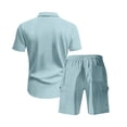 thumbnail image 6 of CHUMUD Men's Cargo 2 Piece Sets Button Down Pocket Shirts Short Sleeve Collared Shirt and Drawstring Eastic Waisted Shorts Set Texture Summer Hiking Trendy Vacation Casual Outfits, 6 of 8