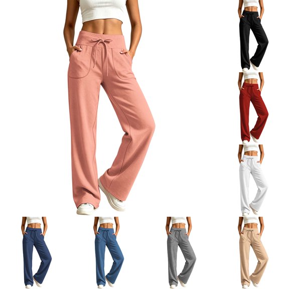 DYTTDG Women's High Waist Wide Leg Sweatpants, Drawstring Elastic Waist Loose Casual Trousers with Front Patch Pockets for Loungewear