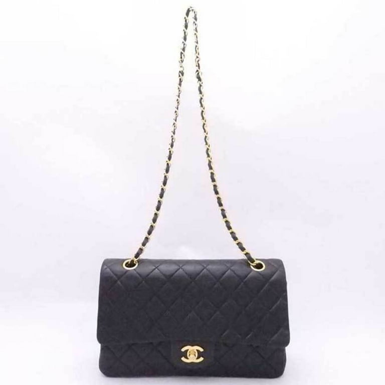 used Pre-owned Chanel Chanel Shoulder Bag Matelasse Double Flap Leather Black Gold Ladies (Good), Adult Unisex, Size: (HxWxD): 16cm x 26cm x 7cm /