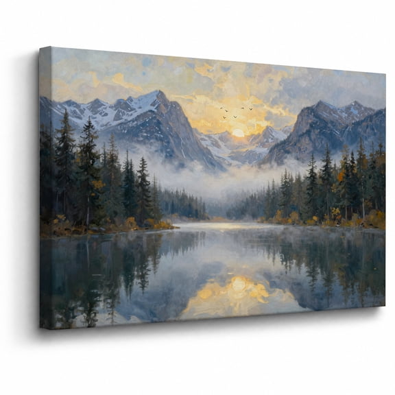 Framed Lake Reflection Canvas Wall Art Bedroom Decor Tranquil Water and Trees abstract canvas print for bathroom bedroom living room