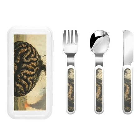 

Cauagu Surreal Brain Tree Print 3-Pieces Toddler Cutlery Set Kids Silverware Set with Spoons Forks & Knife Stainless Steel Utensils for Kids Dishwasher Safe