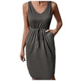 thumbnail image 1 of Maxi vestidos de verano para mujer, vestido de playa sin mangas con cuello en V, vestido largo informal de verano, vestido suelto con bolsillos, 1 of 4