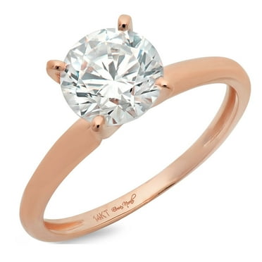 2.0 ct Brilliant Round Cut Real Genuine Natural Diamond VS1-VS2 I-J 18K Rose Gold Solitaire Promise Wedding Statement Engagement Designer Ring size 3.5