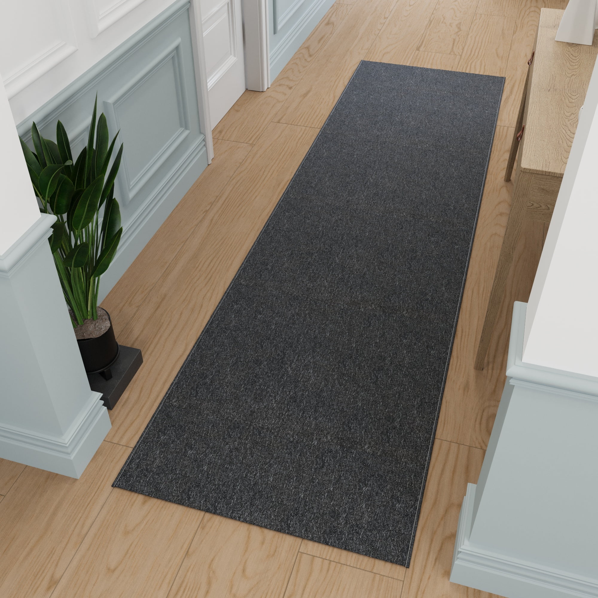 Ottomanson Hallway Runner Rug 2' x 43' Non-Slip Stain-Resistant Custom Size Carpet for Kitchen, Black