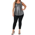 thumbnail image 2 of Agnes Orinda Women's Plus Size Metallic Tank Tops Party Glitter Camisole Sleeveless Square Neck Sparkly Tee Blouse 1X Silver, 2 of 6