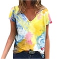 thumbnail image 2 of Hauts d'Été pour Femmes Grande Taille Femmes Été Blouse Imprimée T-Shirts Décontractés Col en V Manches Courtes T-Shirts Hauts Col en V T-Shirt Femmes en Liquidation, 2 of 5