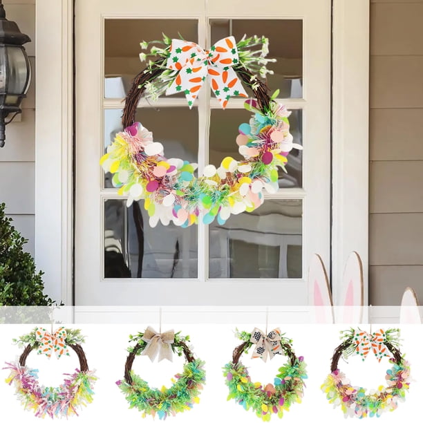Anillo De Plástico Para Colgar Corona de Pascua colorida con huevos y conejitos, decoración de primavera para colgar en la puerta para fiesta de Pascua (1 unidad) JASKFLY